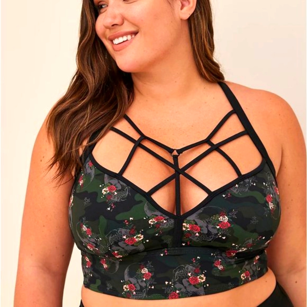 Torrid Black Floral Bikini Top